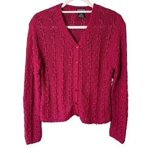 mac & jac Y2K Fuchsia Crochet Open Knit Cardigan Size L Lightweight Airy
